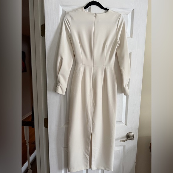 Zara Dress Cream Long Sleeve Satin Midi - Picture 3 of 6